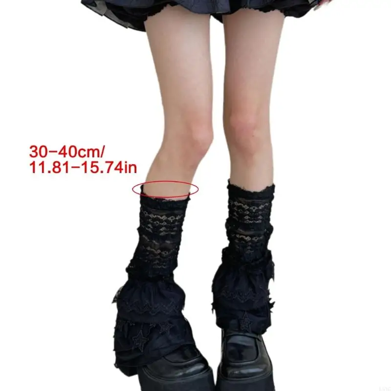 L5YC Mulheres Ruffle Lace Leg Warmer Doce Joelho Alto Meias Perna Mangas Princesa