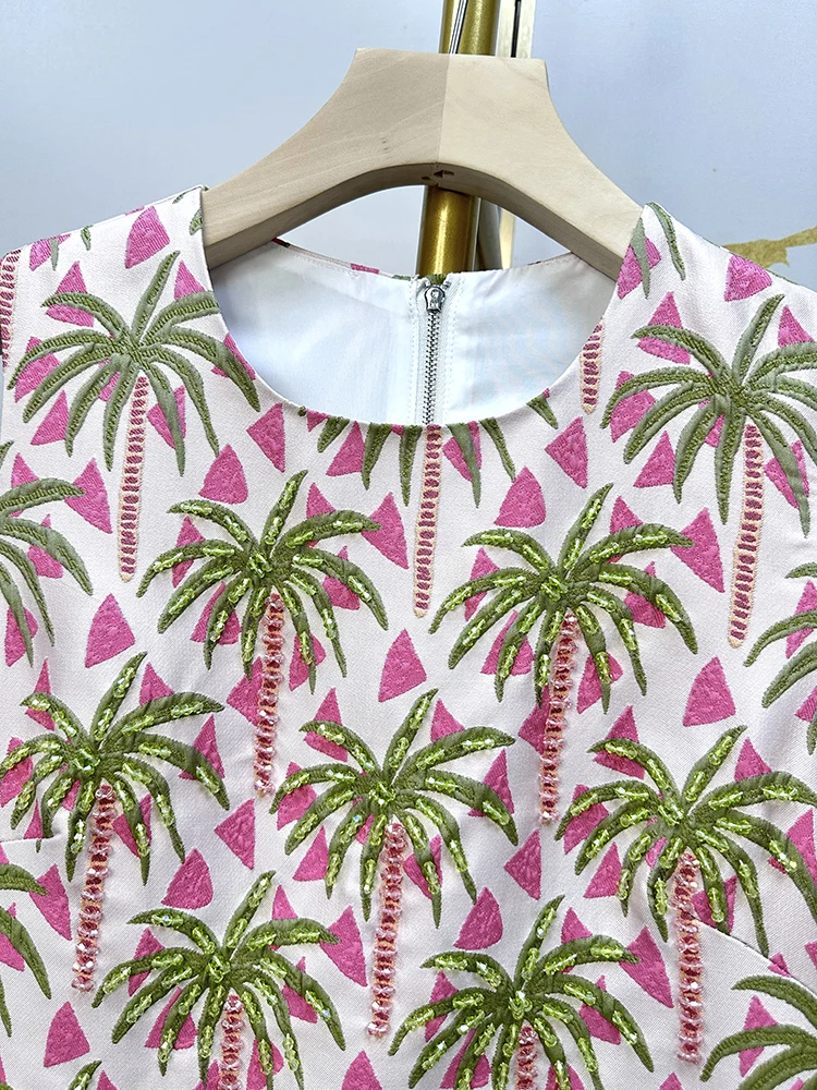 Temperament Elegant Heavy Industry Dress Embroidered Handmade Bead Round Neck Sleeveless A-line Celebrity Short Dress Women 2025