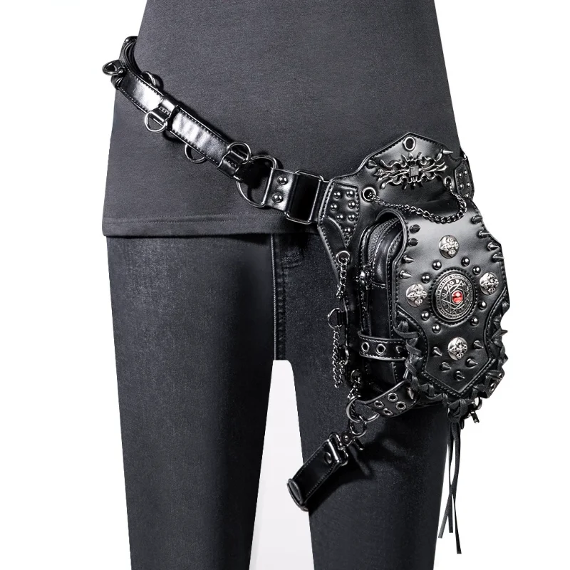 

k Motorcycle St Punk Ladies Crossbody Bag Multi-Way Wear Sli American Retro Sle Faux Leather Handbag for Women