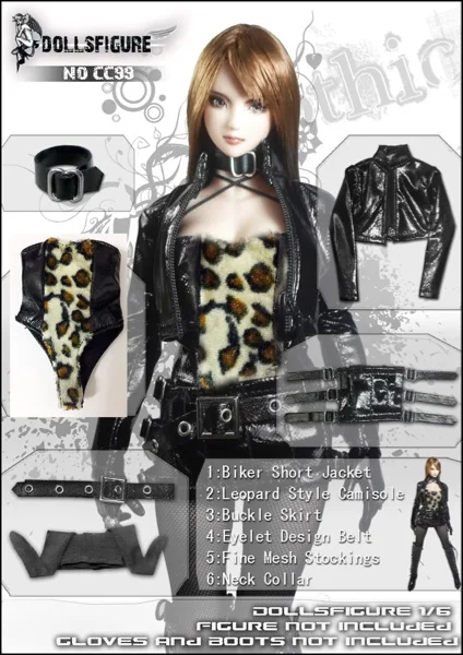 

DOLLSFIGURE 1/6 Female Soldier Clothing Accessories Model Gothic CC99 Leopard Print Sexy Leather Suit fit 12 inch Body Doll