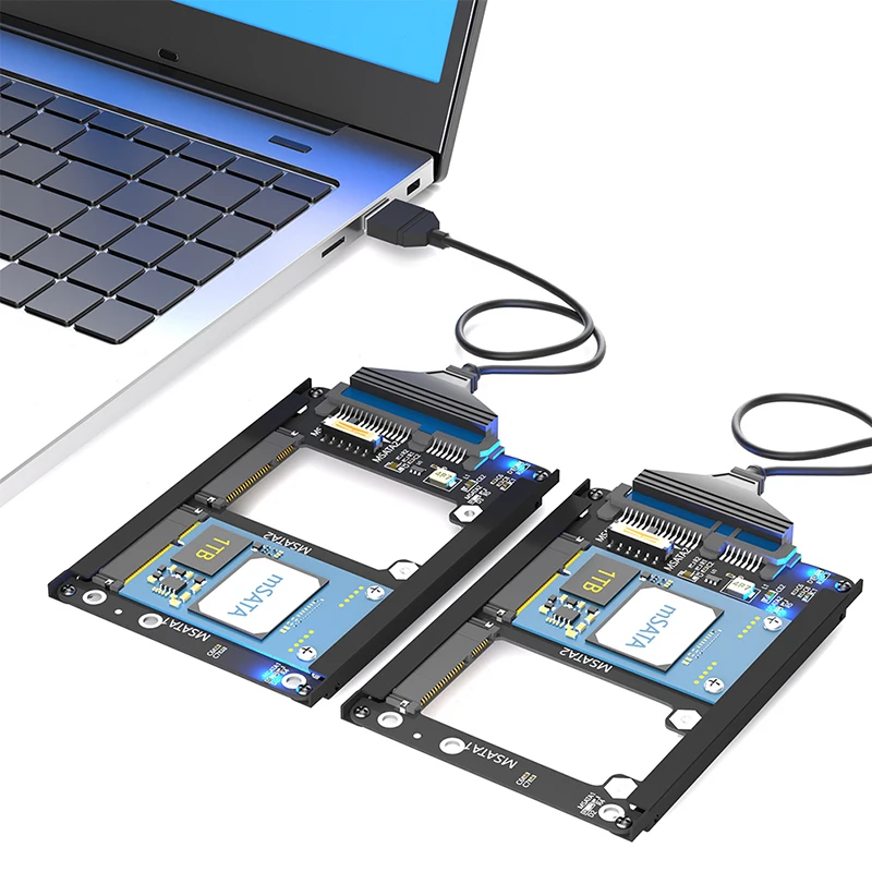 Adattatore mSATA a SATA Riser Dual mSATA SSD a 2.5 "SATA3.0 scheda adattatore da 6Gbps con custodia in metallo custodia adattatore SSD mSATA