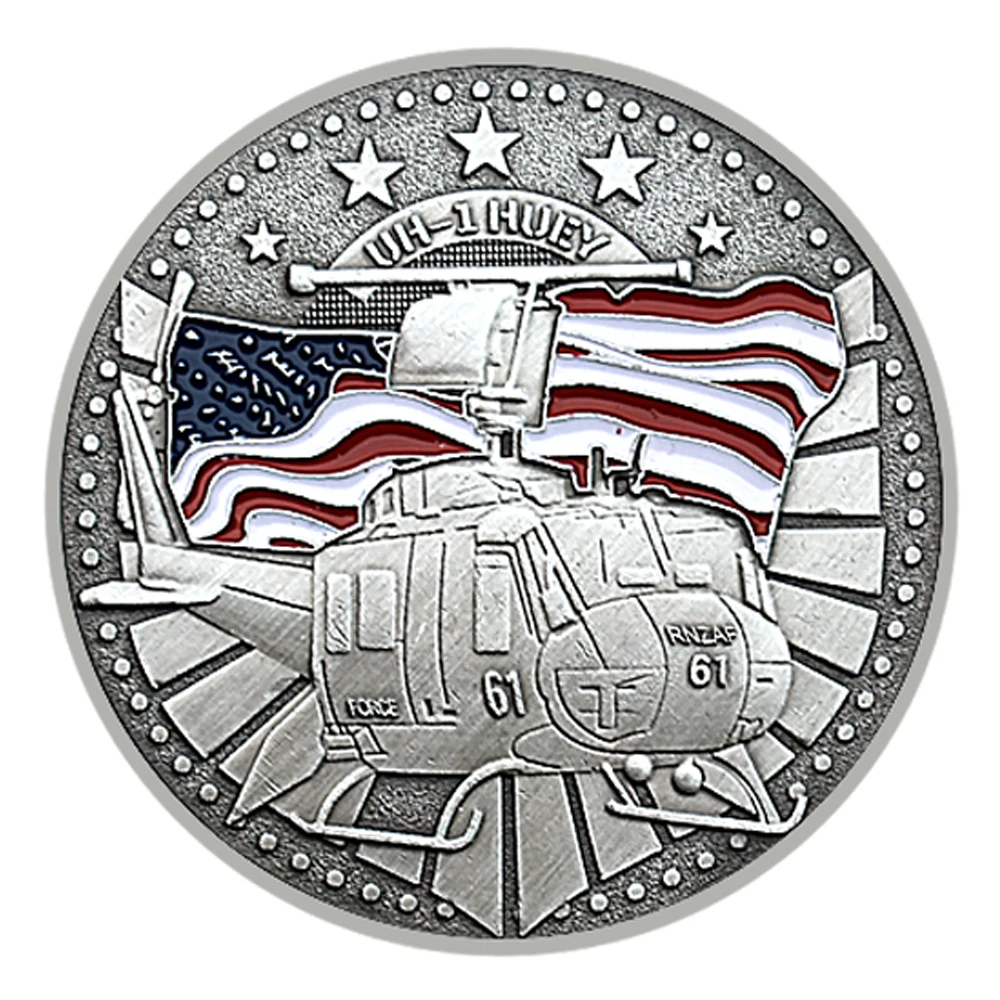 US UH-1 Iroquois Challenge Coin Vintage Silver Metal Craft Fighter Aircraft Military Coin Collection Holiday Gifts - Image 3