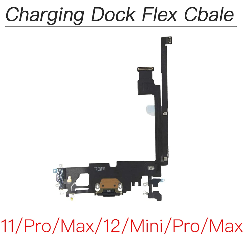 Puerto de carga Flex, reemplazo para iPhone 11, 12 Mini Pro Max, cargador, conector USB, Cable flexible de datos con micrófono