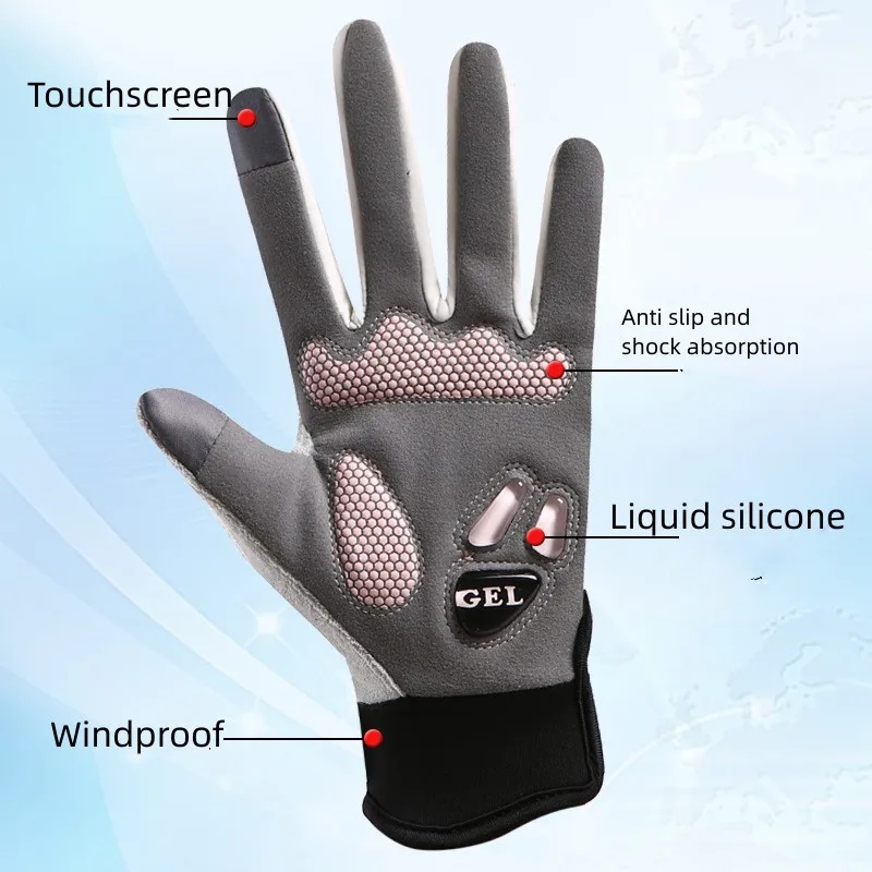 Cycling Gloves Professional GEL Liquid silicone Anti-Slip Anti-shock Full Finger Fishing Motorcycle MTB Road Bike Fleece Gloves