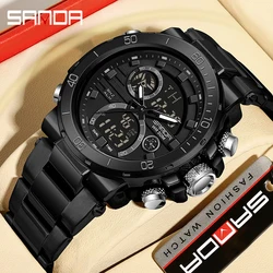 SANDA Digital LED Watch Men Military Sport Quartz Wristwatch Top Brand Luxury Stopwatch Waterproof Male Electronic Clock 6175