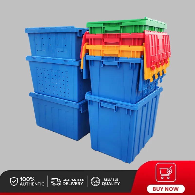 صندوق تخزين بلاستيكي سميك، صناديق جراج كبيرة قابلة للتكديس مع أغطية، مقابض للملابس، الوجبات الخفيفة، البقالة، ألوان متعددة