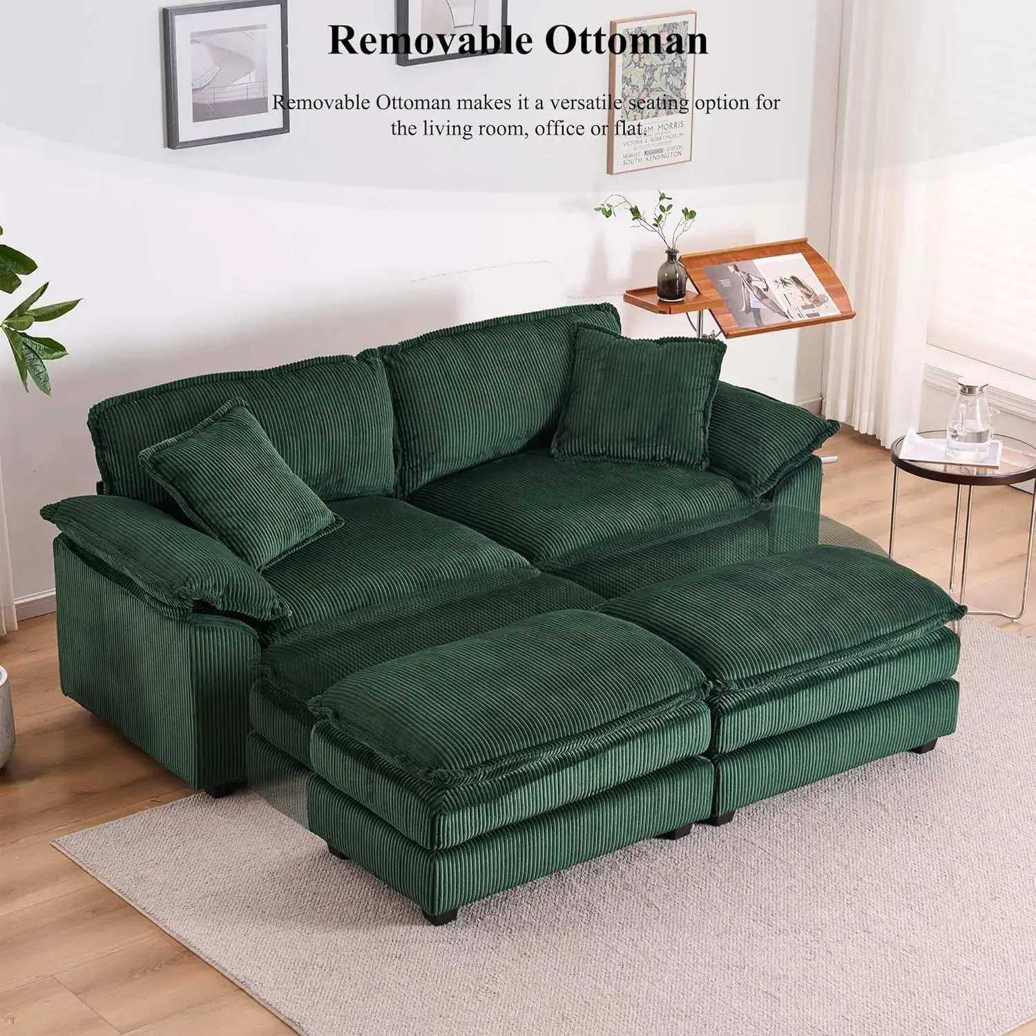 

Sectional Sofa Comfy Cloud Couch, Corduroy 2-Seats Sofa with 2 Back Pillows, 2 Toss Pillows, 2 Ottoman Deep Seat Couch