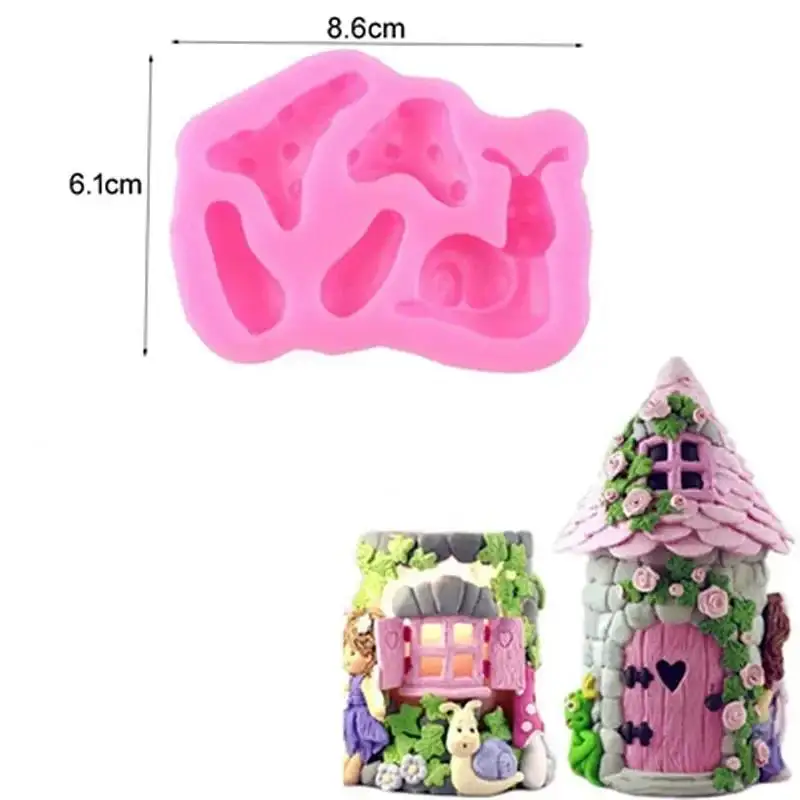 Creative Handmade Diy Mold Fairy Door Combination Snail Mushroom Sugar Cake Silicone Accessories Cake Decoration Tools Supplies