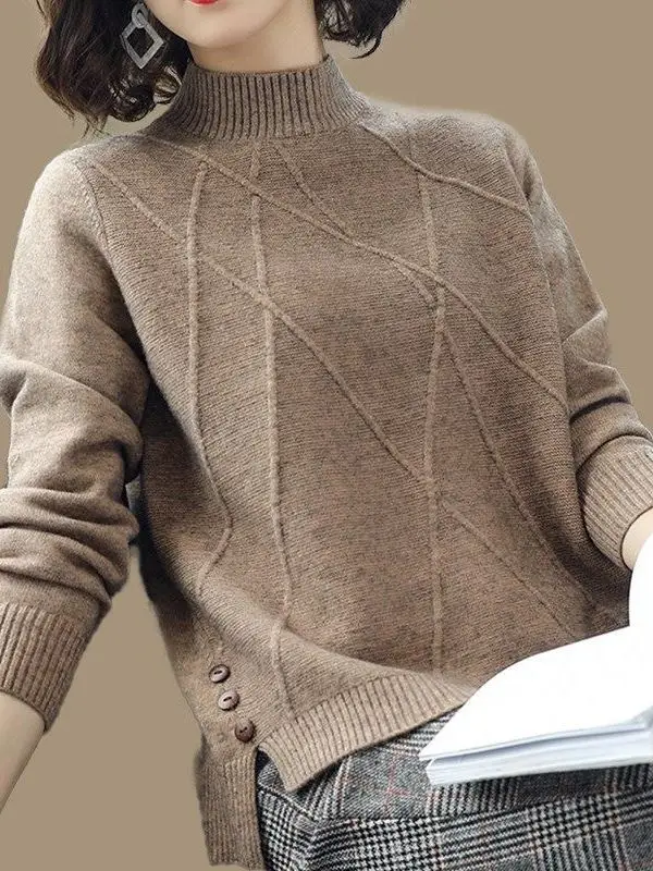 

Faionable Versatile Women's Autumn Winter Knitted Wool Sweater Loose plus Size Mommy's Knitwear Base irt Top f High Co...