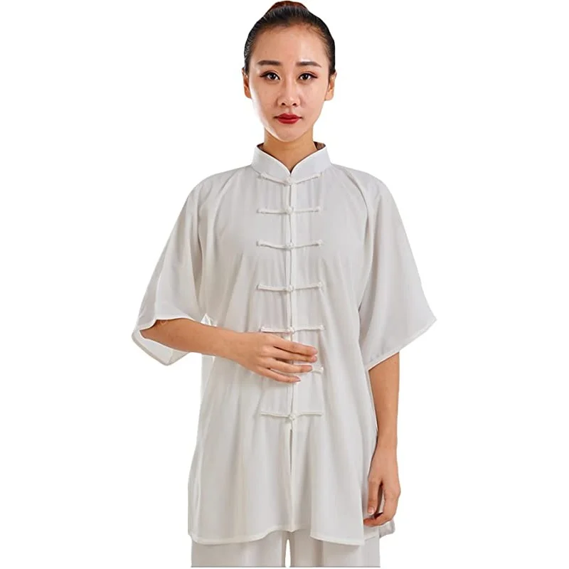 LATERONON Unisex Cotton Blend Short Sleeves Tai Chi Suit Morning Exercise Uniform Kung Fu Clothing