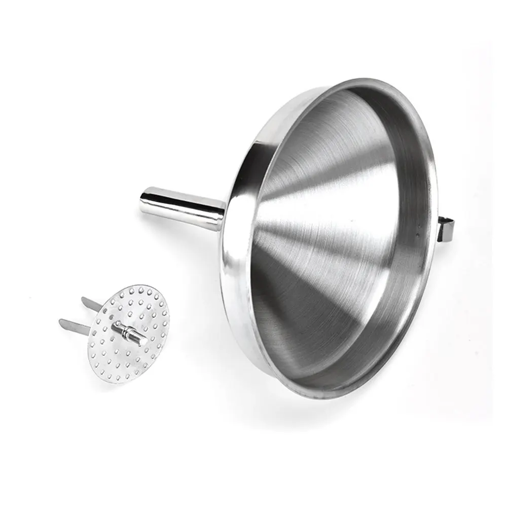 

Stainless Steel Funnel with Removable Filter Disc Kitchen Strainer Filtering Tool for Transmiting Liquid Dry Ingredients Powder