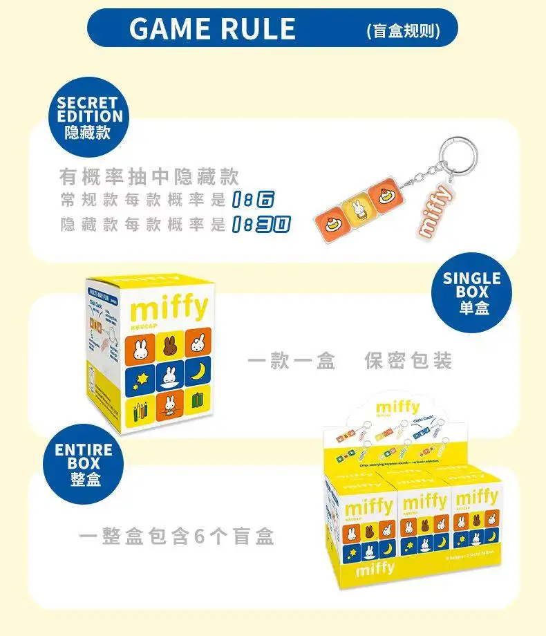 Miffy Kaninchen 6 Stile Farblich Abgestimmte Tastenkappen-Schlüsselanhänger Überraschungs-Blindbox Geschenke Spielzeugmodelle Anime-Figuren Sammelornamente – Detail 6