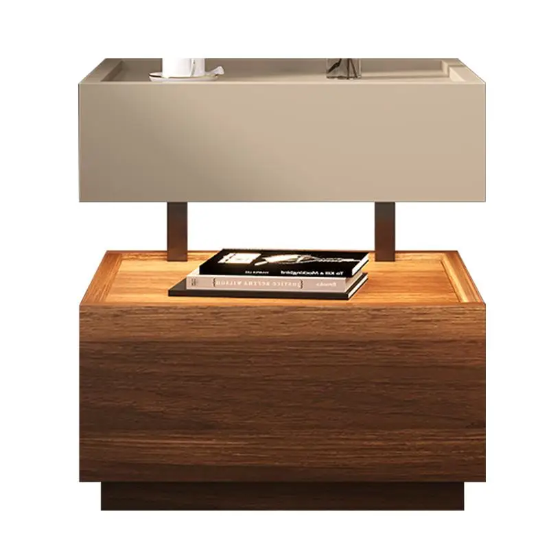 Sensor Light Bedroom Advanced Building Block Italian Minimalist Bedside Table Modern Suspended Solid Wood Bedside Cabinet Plus