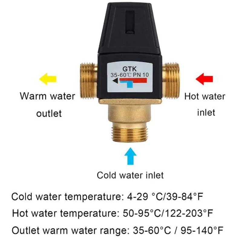 3 Way Brass Thermostatic Mixer Valve 3/4