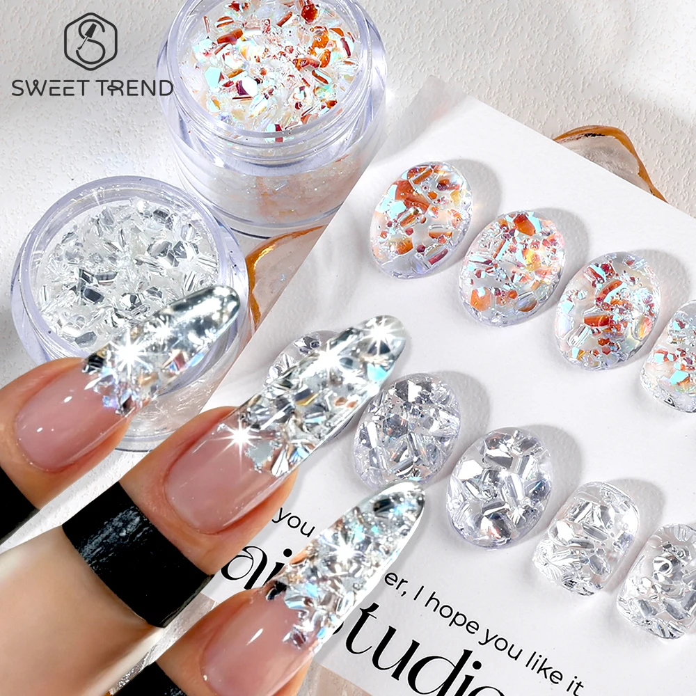 SWEET TREND-2Boxen Leuchtende Blitz-Nagelpailletten Glänzende Glitzerflocken Pailletten Nagelkunst-Dekoration Maniküre Nagelzubehör