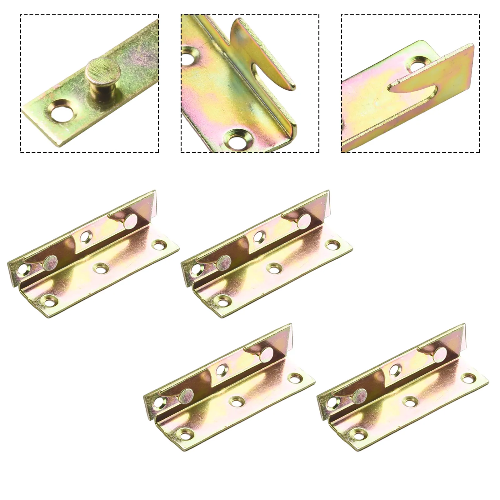 Mayitr 4 Set Brass Bed Bracket Tone Furniture Wood Bed Rail Bracket Fitting Snap Connectors For Home Furniture Tool