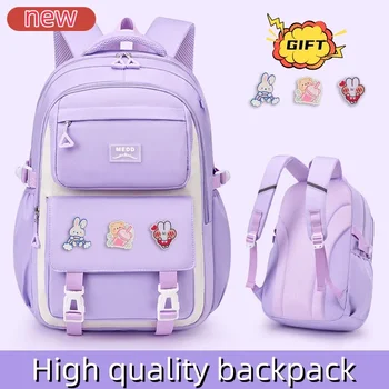 High Quality Backpack in Macaron Color New Design for Middle and High School Girls Large Capacity Lightweight Badge Included