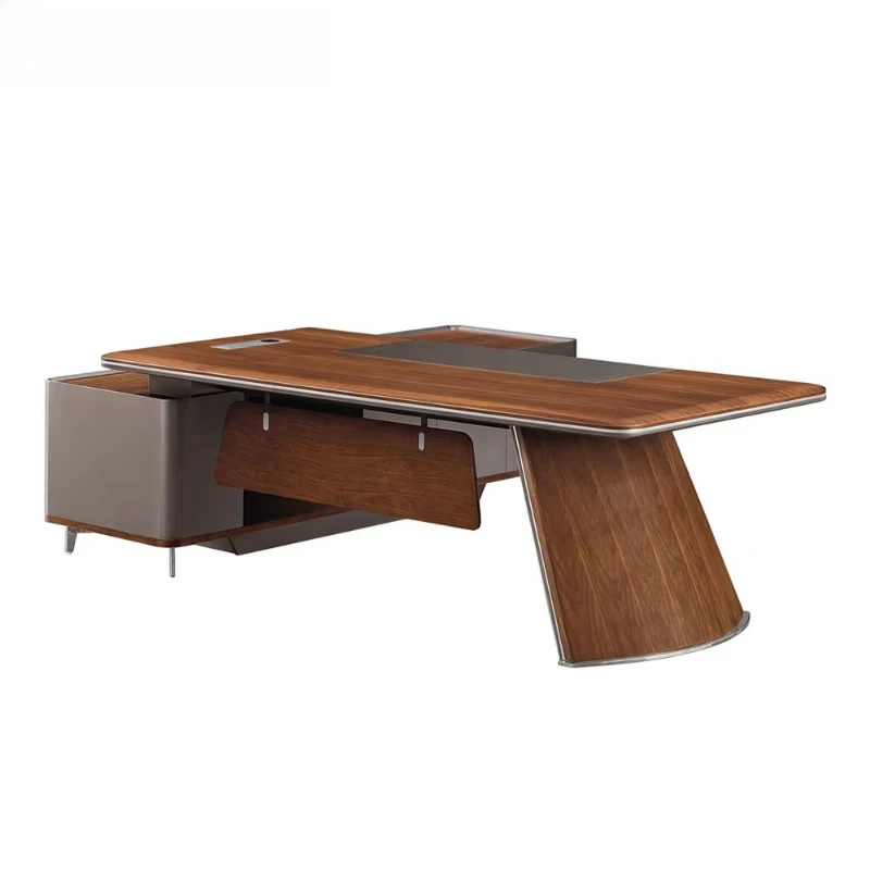 Luxury modern commercial office furniture L-shaped executive desk, retractable MDF desk