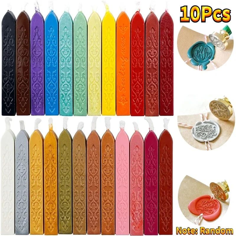 10Pcs Sealing Wax Sticks Colorful Antique Strips Candle Beeswax for Postage Letter Stamp Retro Wedding Envelope Random Color