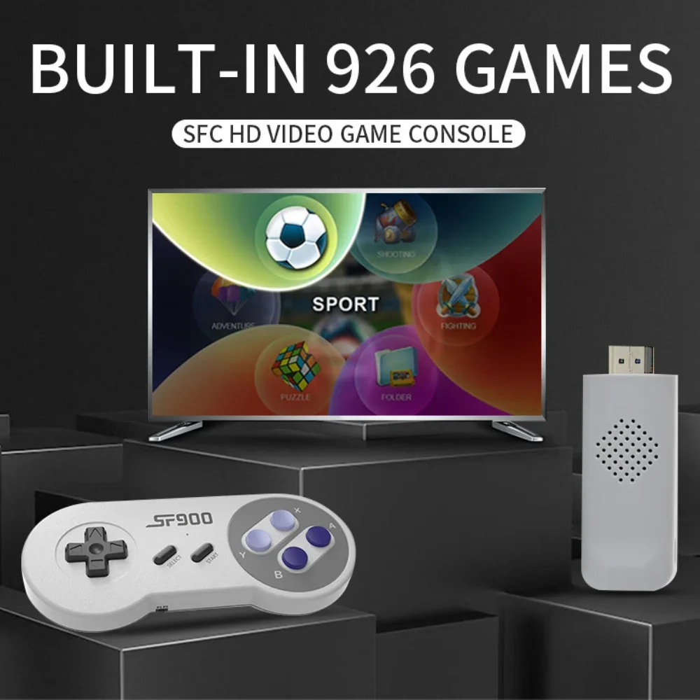 

New SF900 Video Games Console 2.4g Classic Wireless Controller HD Bulit In 926 Games for Snes Game Stick