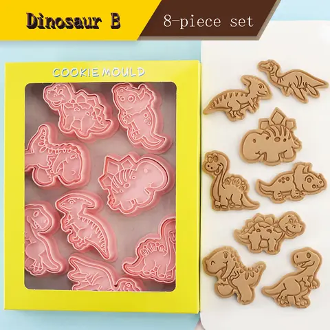 Dinosaur Shape Cookie Cutters Plastic 3D Cartoon Pressable Biscuit Mold Cookie Stamp Baking Pastry Bakeware Cake Decoration Tool