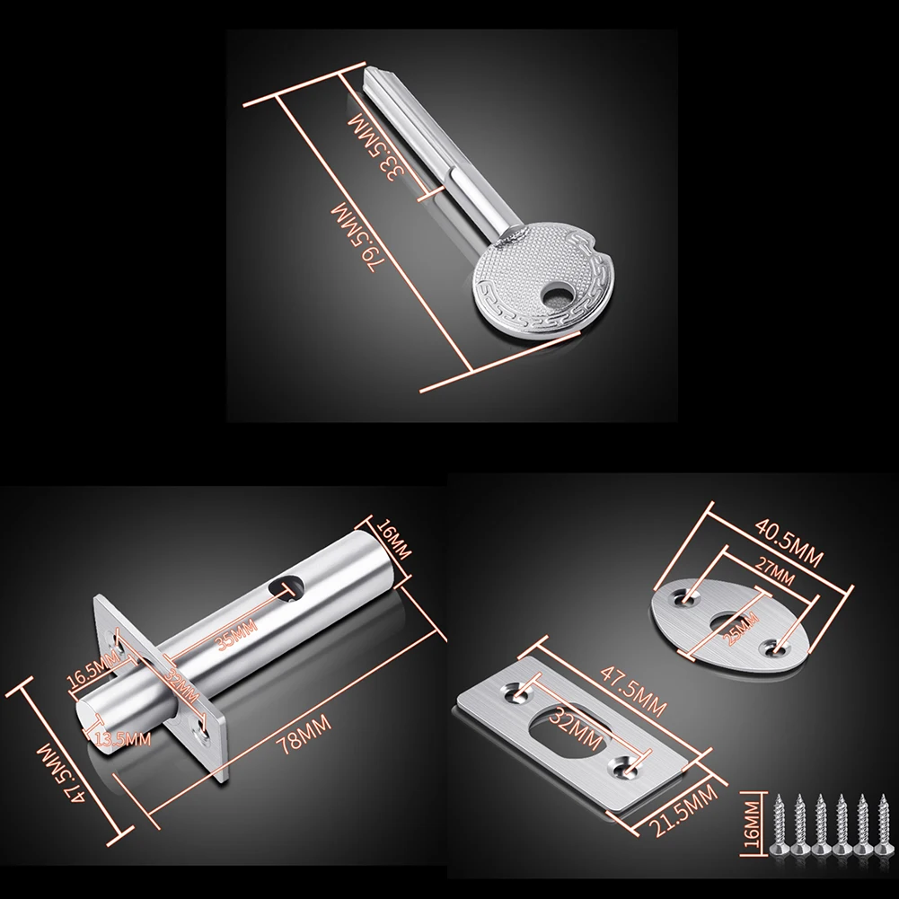 Tube Style Concealed Door Lock Cylinder Stainless Steel for Fire Doors Compatible with Standard Door Thicknesses