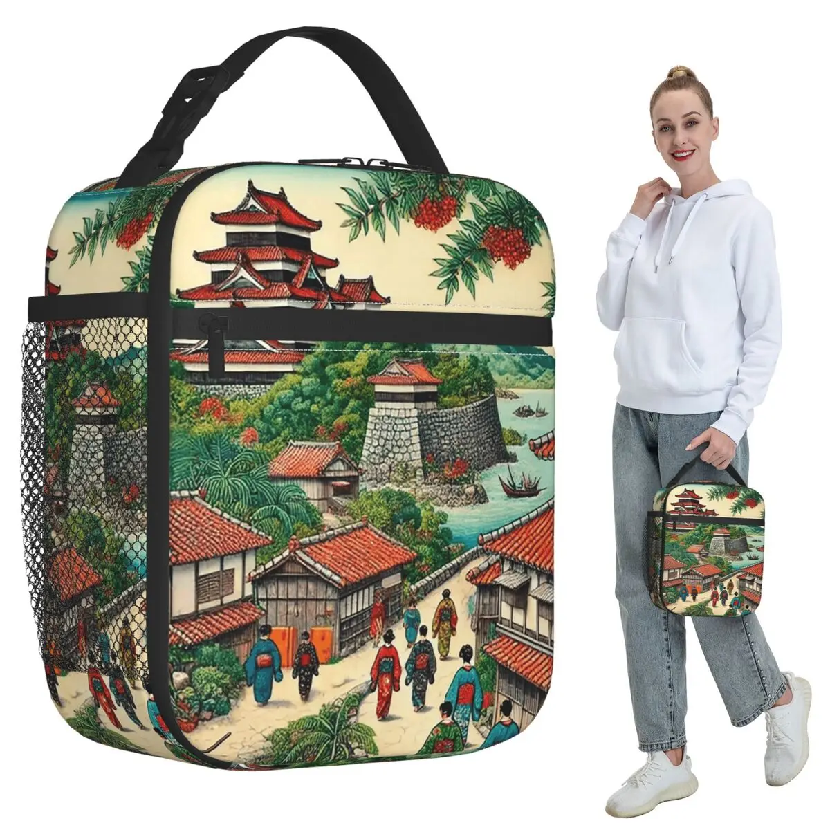 

Ryukyu Kingdom Castle Town Walk Insulated Lunch Bag for Kids School Cooler Thermal Food Box Tote Portable Lunch Boxes Container