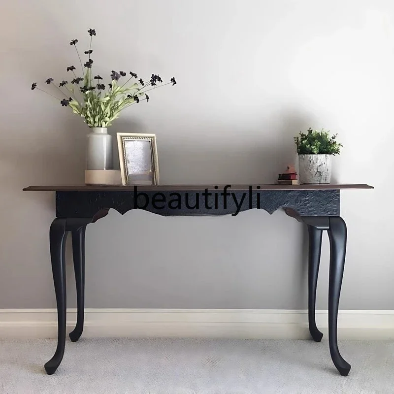 

53Solid wood carved retro black corridor entrance hall facing the wall and the entrance cabinet