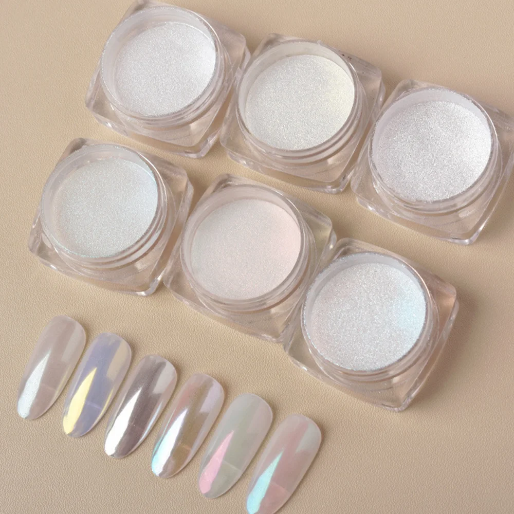 1Box Moonlight Pearl White Mirror Nail Art Powder High-Gloss Aurora Chrome Pigment Dust Rubbing On Nails DIY Manicure Decoration