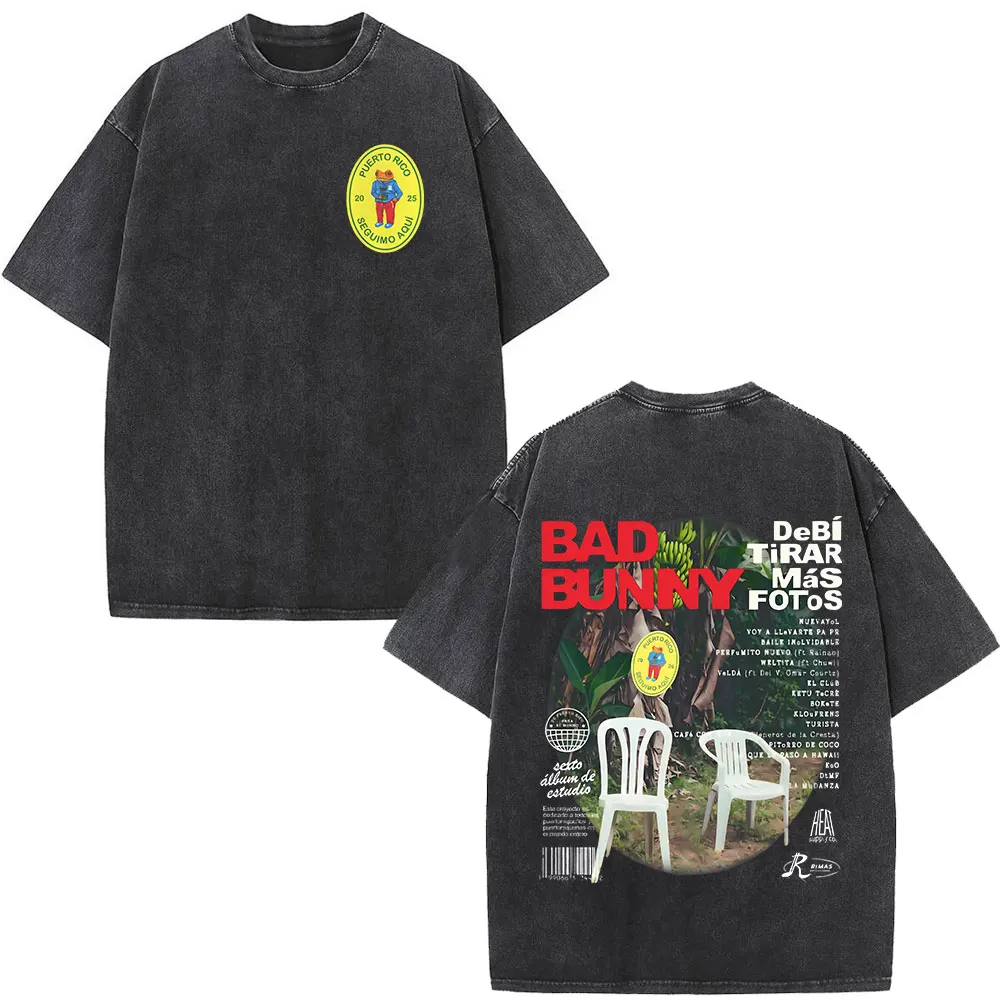 Rapper Bad Bunny Album-Cover-Print Washed T-Shirt Debi Tirar Mas Fotos DTMF Vintage Shirt Herren Damen Mode Oversized T-Shirts