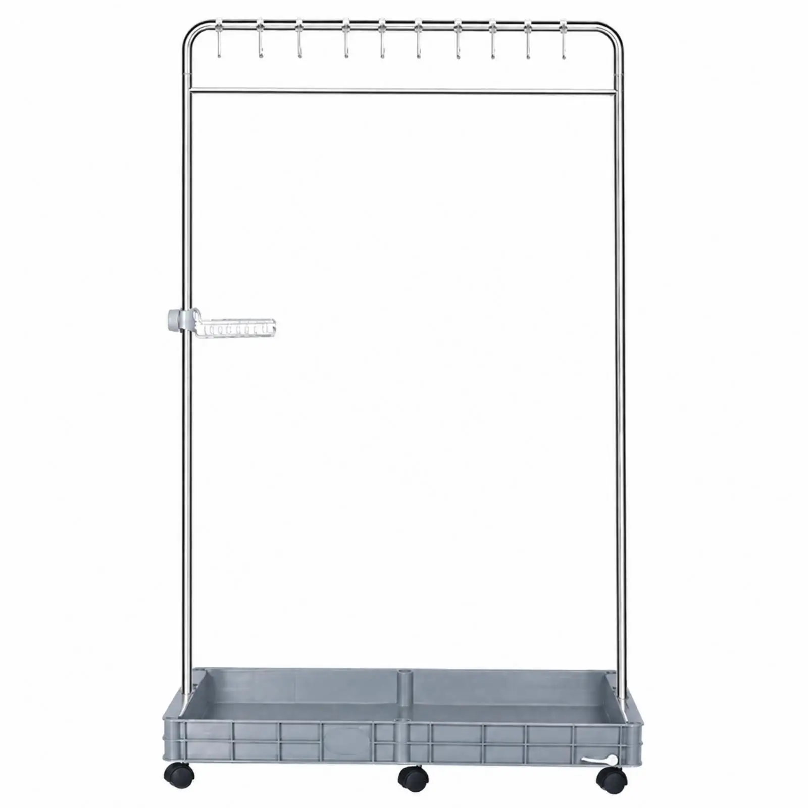Stainless Steel Mop Storage Rack with Wheels Freestanding Broom and Cleaning Supplies Organizer with Tray Side Basket for