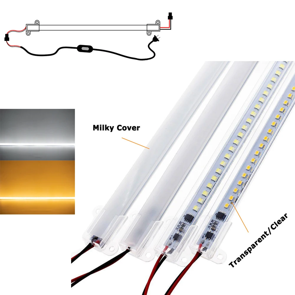 220V Led Rigid Strips + EU Plug 30/40/50CM 72LEDs Kitchen Under Cabinets Fluorescent Floodlight Tube Lamp Super Bright Bar Light