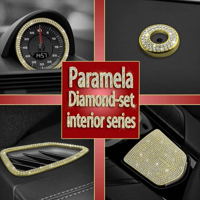Fit for  Paname Metal Rhinestone Decals, Steering Wheel Emblem Upgrade, One‑Touch Start Button & Air Vent Interior Modification