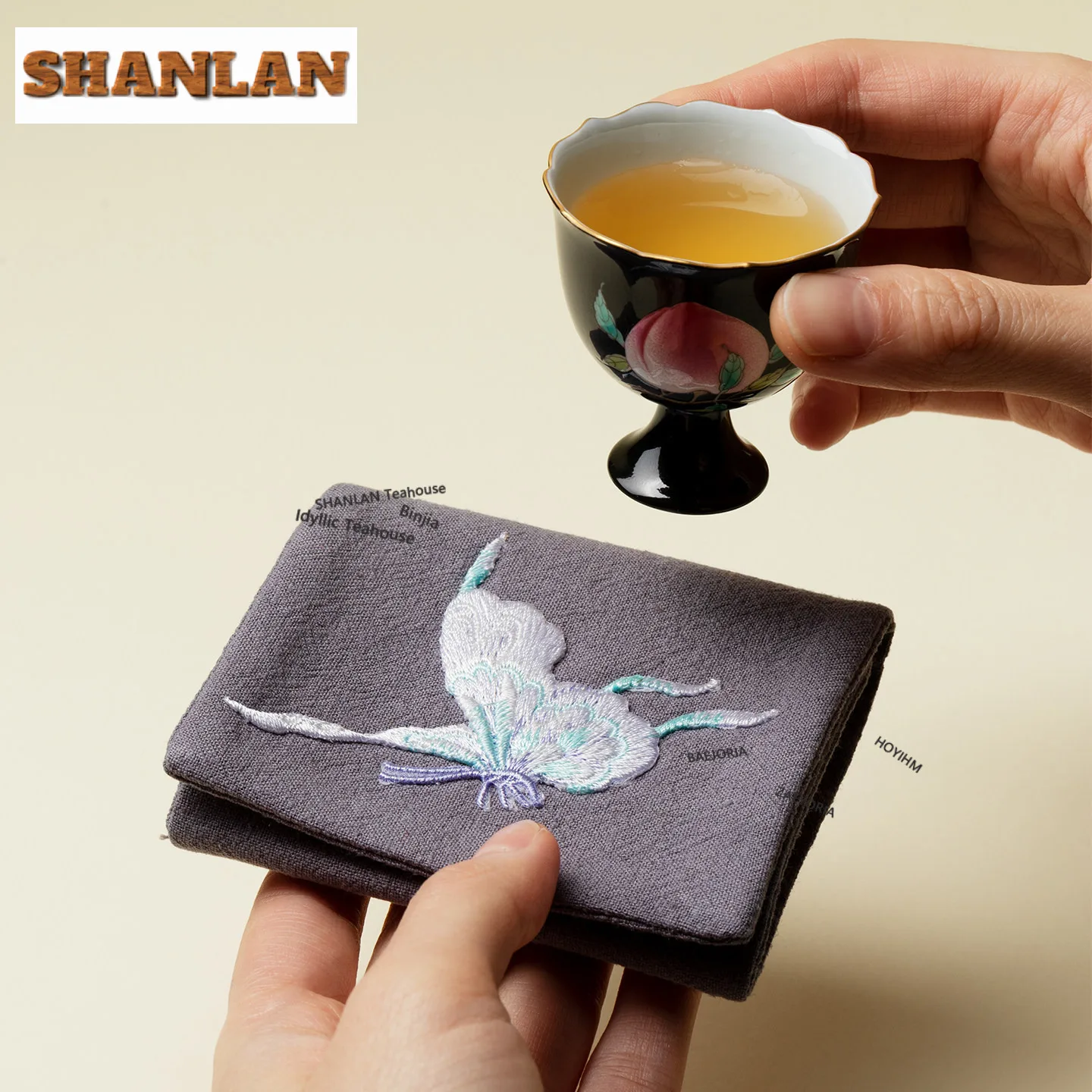 Cotton Linen Embroidered Purple Butterfly Tea Towel Japanese Towell Tea Napkins Household Tea Cloth Tea Services Collection Gift