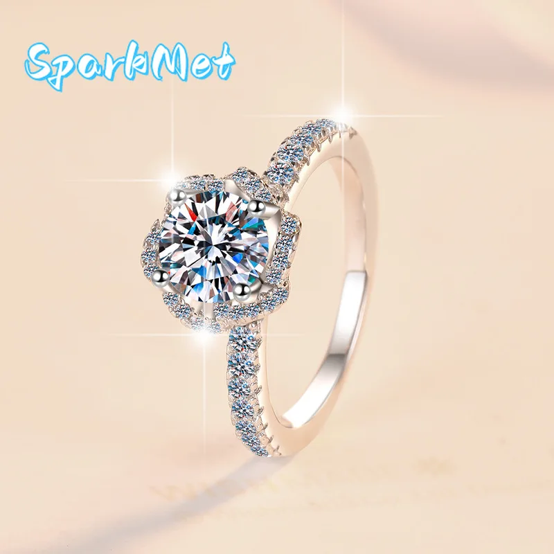 

Sparkmet PT950 Platinum Moissanite 1 Carat Rose Fountain Ring Women's - Tarnish-resistant, 1ct brilliant, ideal for wear & gifti