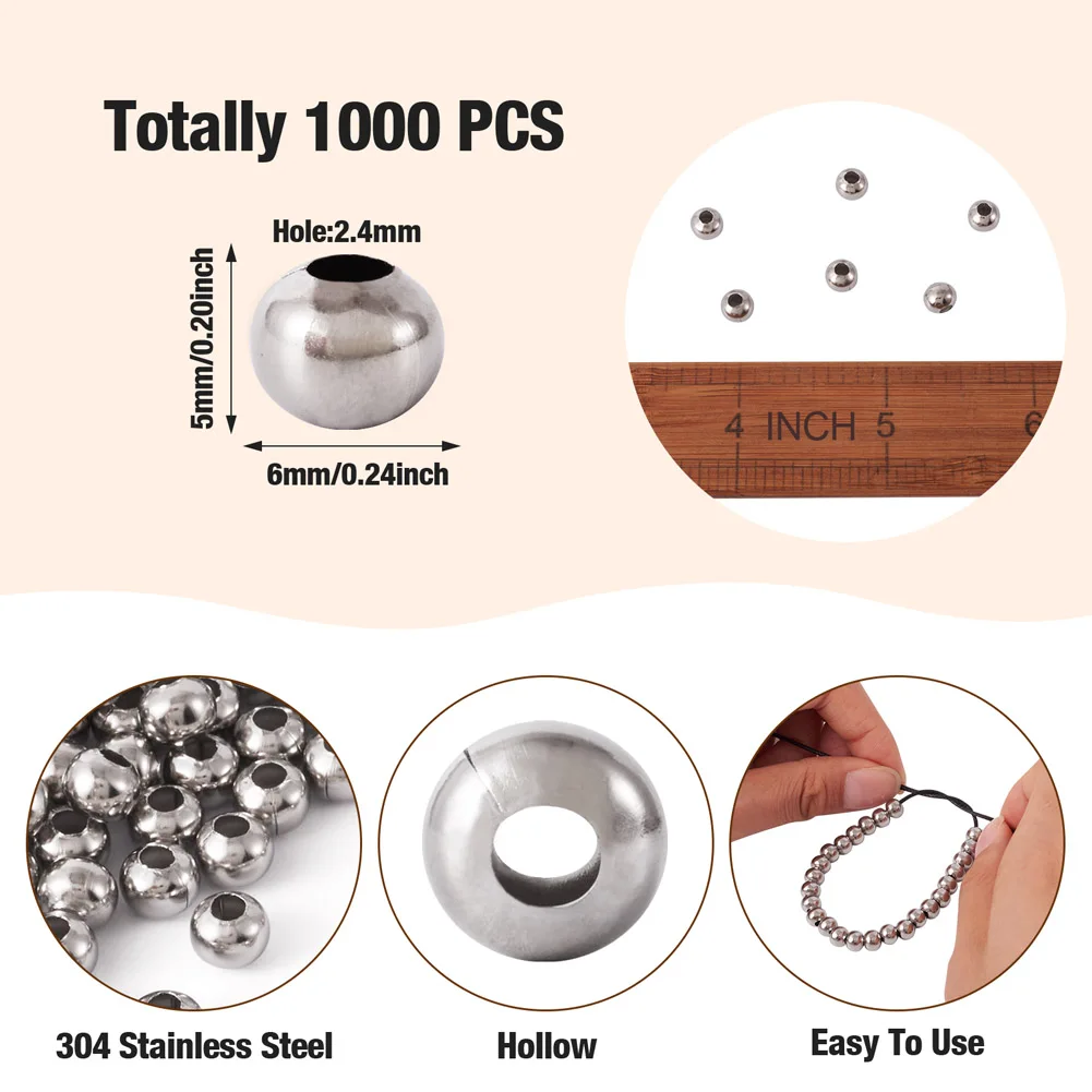 100/200pcs Tarnish Resistant 304 Stainless Steel Round Beads 3/4/5/6/8mm Ball Spacer Loose Beads for DIY Jewelry Making Findings