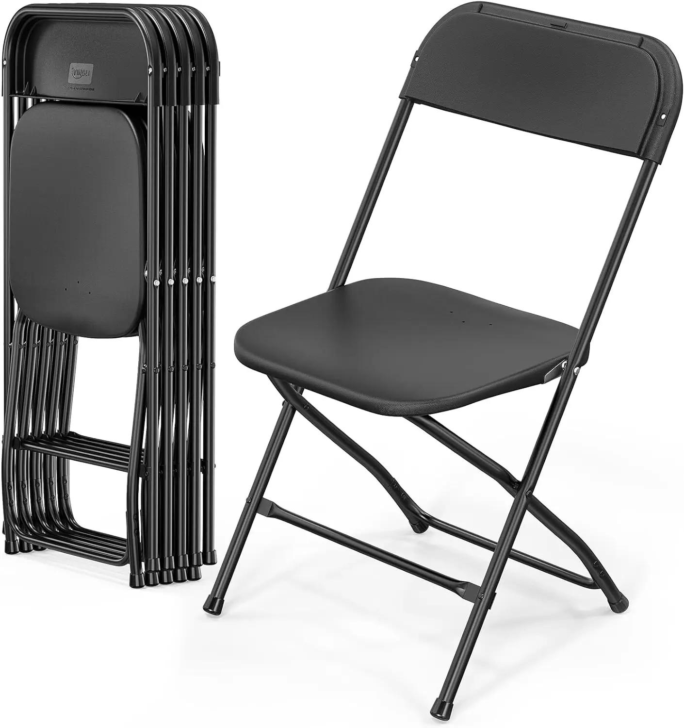 

VINGLI 6 Pack Black Plastic Folding Chair, Indoor Outdoor Portable Stackable Commercial Seat with Steel Frame 350lb. Capacity