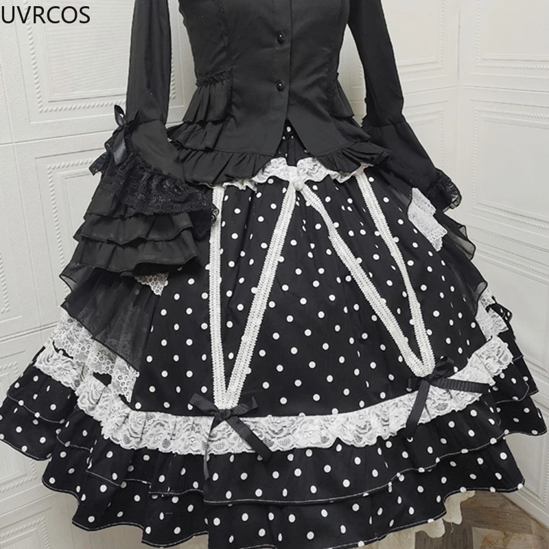 Vintage süße elegante Lolita Kuchen Rock Frauen japanische Kawaii Spitze Polka Dot Print Schleife JK Mini Röcke Gothic Y2k Prinzessin Rock