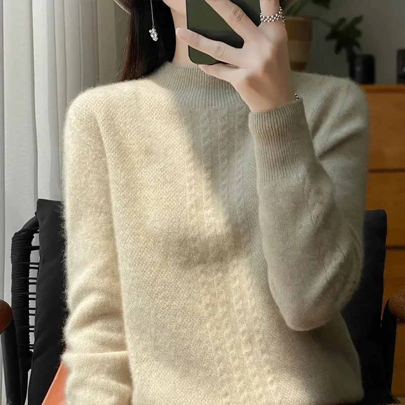 Half High Solid Color Cashmere Sweater For Women Loose Pullover Autumn and Winter Contracted Commuter Basic Knitwear Top Base