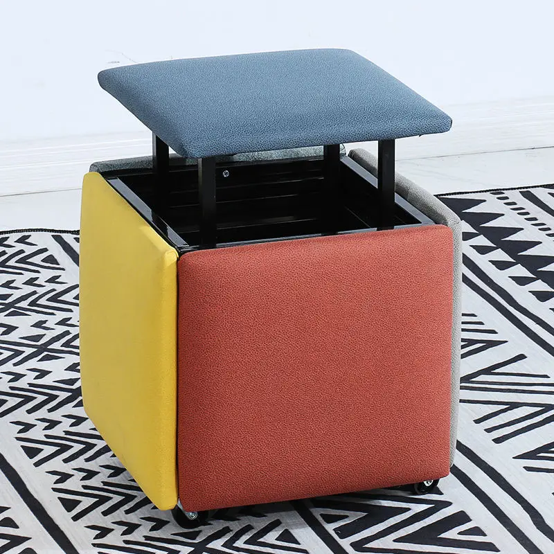 Creative 5 in 1 Household Leather Sofa Stool,Living Room Combination Fold Stool,Multifunctional Storage Stools,Furniture