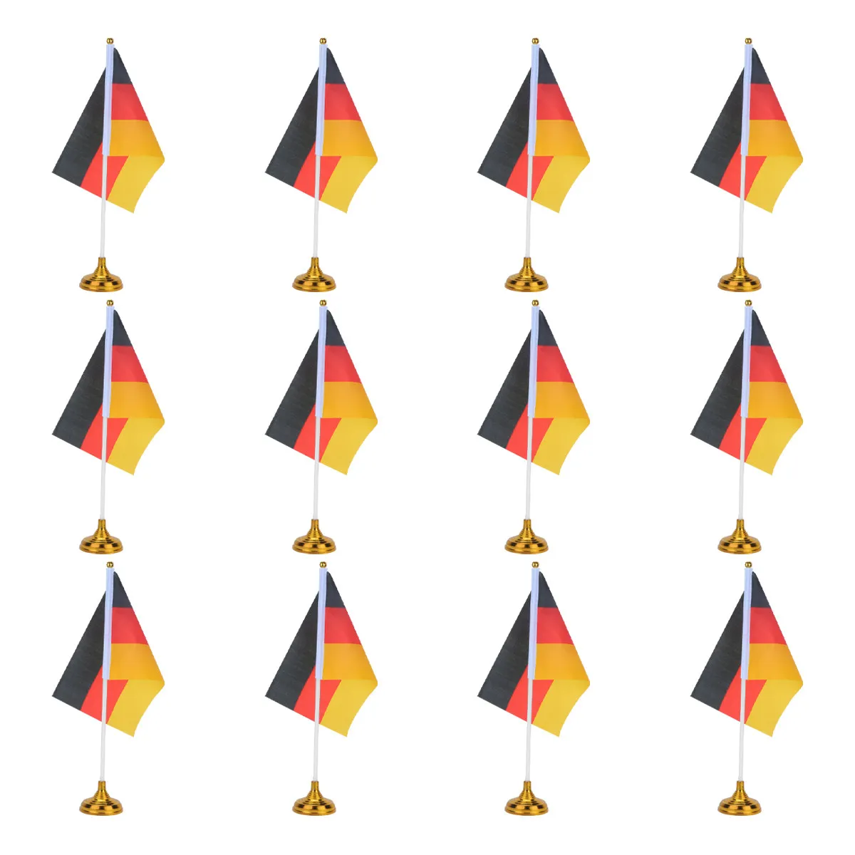 12Pcs Desktop Germany Flag with Base Polyester Plastic for Home Office Desktop Decor Festival Party Small Mini Flag