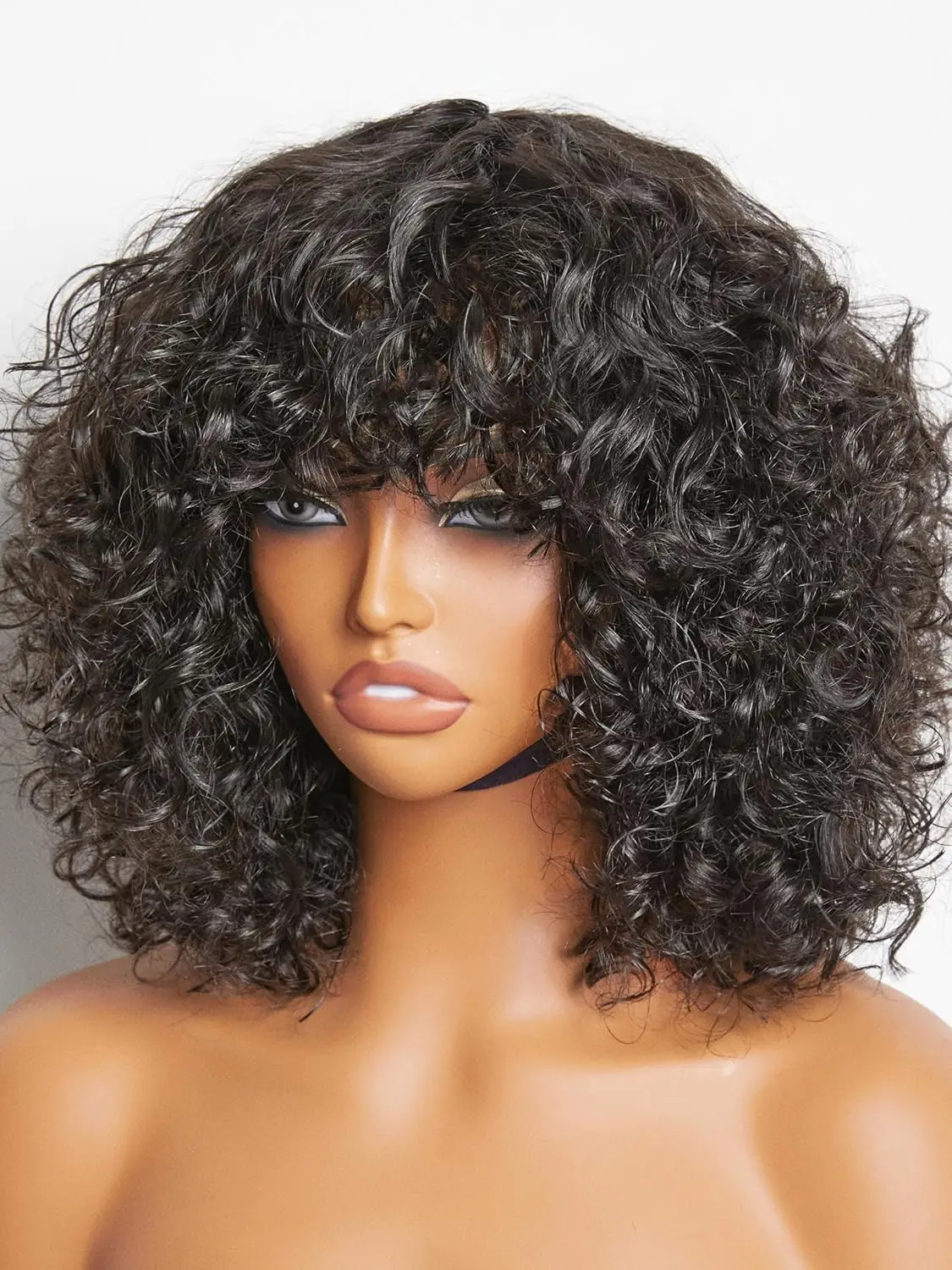 10 Inch Short Water Wave Bob Wig With Bangs Human Hair Glueless Curly For Women Put On And Go Wig