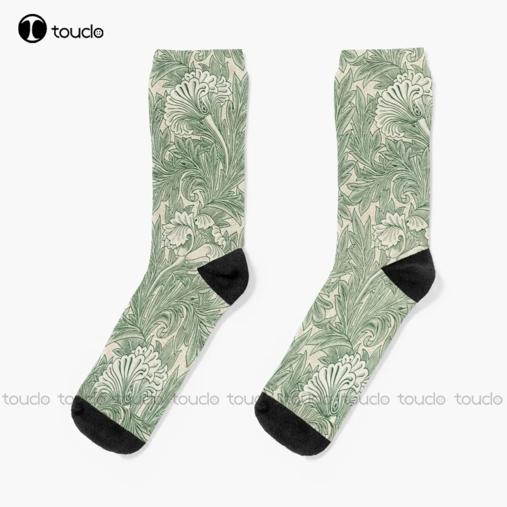 William Morris Vintage Green Tulip Floral Pattern Socks Vintage Flower Pattern Personalized Custom Unisex Adult Teen Youth Socks