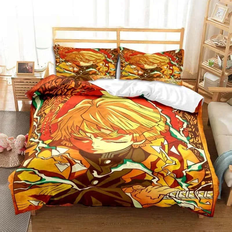 New 3D Anime Agatsuma Zenitsu Demon Slayer Bedding Set Single Twin Full Queen King Size Bed Set Aldult Kid Bedroom Home Textiles