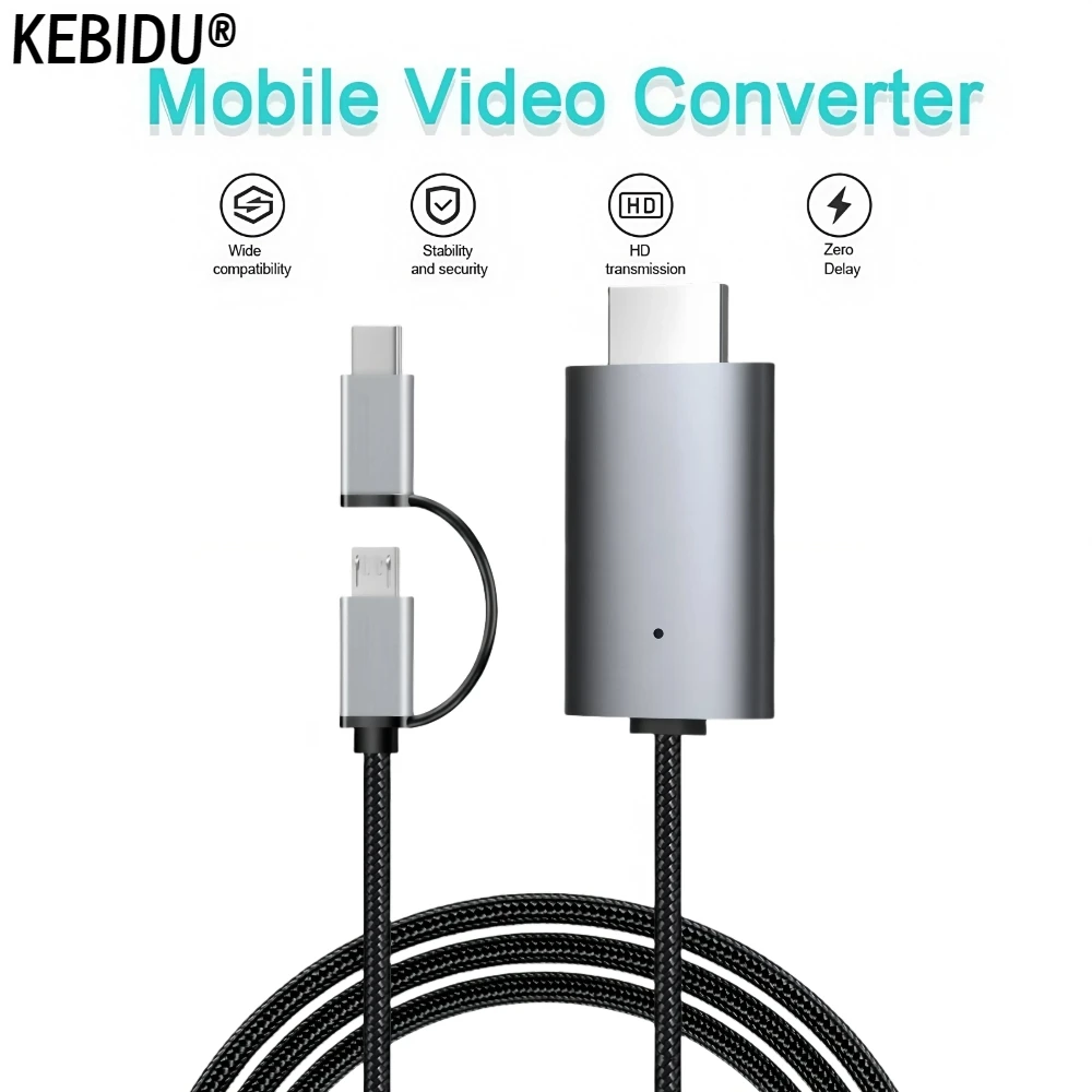 LD39 Wire HD Streaming Display TV Stick Dongle Micro USB Type C to HDMI Cable Mirroring Screen for Android Phone Tablet to TV