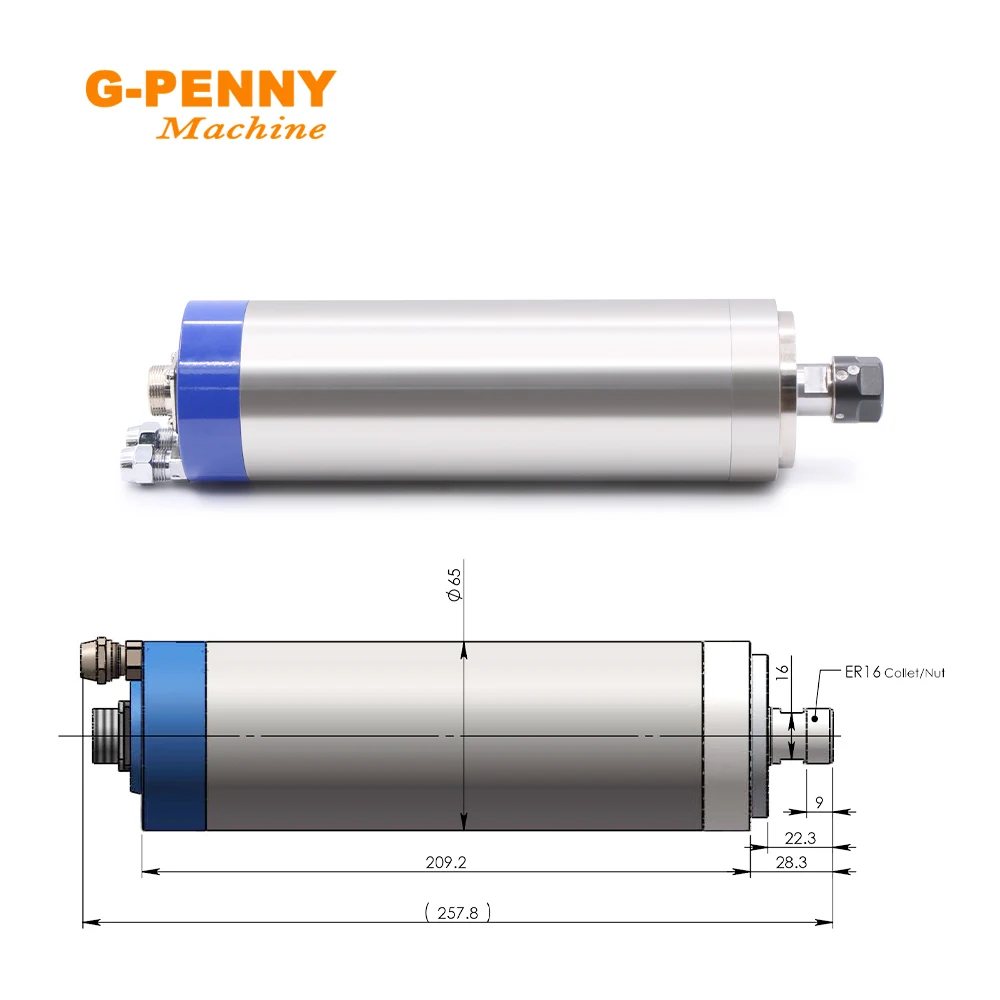 Imagem -02 - G-penny 1.5kw Er16 Motor de Eixo Refrigerado a Água d = 65 mm Peças de Rolamentos de Refrigeração a Água para Trabalho em Madeira Cnc