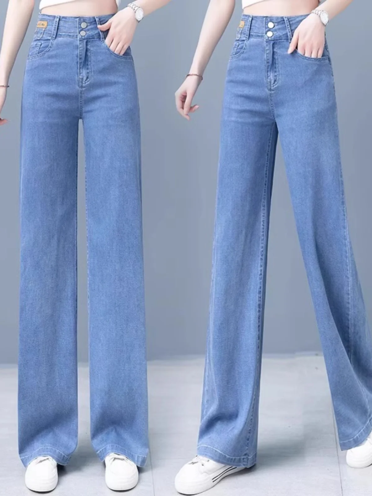 

Summer Thin Ice Silk Jeans Women's Loose Wide Leg Floor-Length High Waist Denim Pants Dra Spring Autumn New Arrival