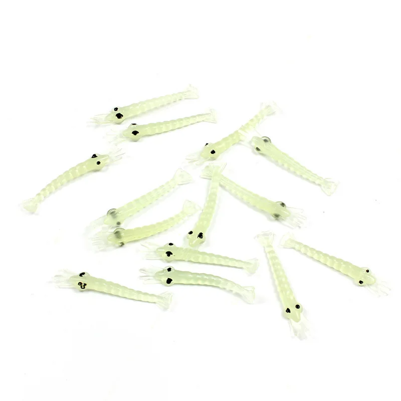 50Pcs Luminous Shrimp Fishing Bait Soft Lure Worms Glow Shrimps Fishing Lures for Bass Crappie Fishing Lures 40mm/0.25g Shrimp