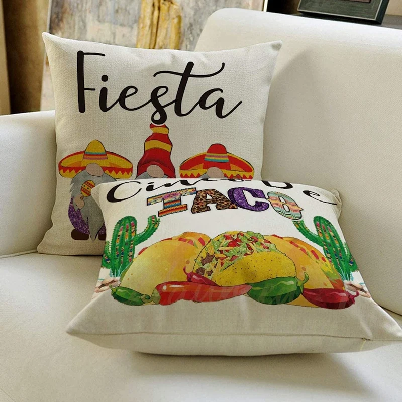 HOT Cinco De Mayo Fiesta Sombrero Gnome Throw Pillow Cover, 18 X 18 Inch Cactus Donkey Pinata Cushion Case For Sofa Couch