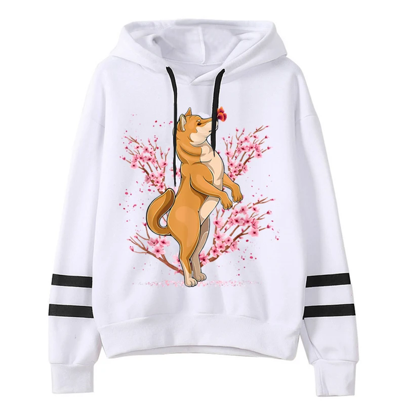 New Sweatshirts Graphic Cute Cartoon Cherry Blossom Dog Women’s Long Sleeves Harajuku Fashion Sakura Hoodies Loose Y2k Pullover